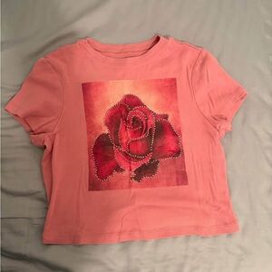 Pink Rose Studded Jeweled Y2K
Vintage 2000s Baby Tee Babydoll T
shirt